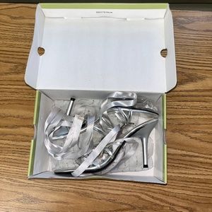 Sarah Jayne Silver Ribbon Lace Up Rhinestone High Heels